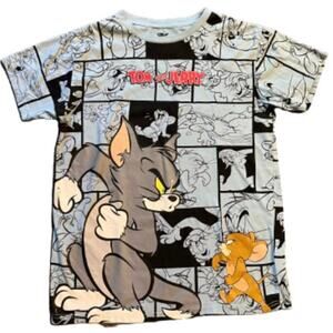 Tom & Jerry Adult MD Cartoon Strip All Over Graphic T-shirt.